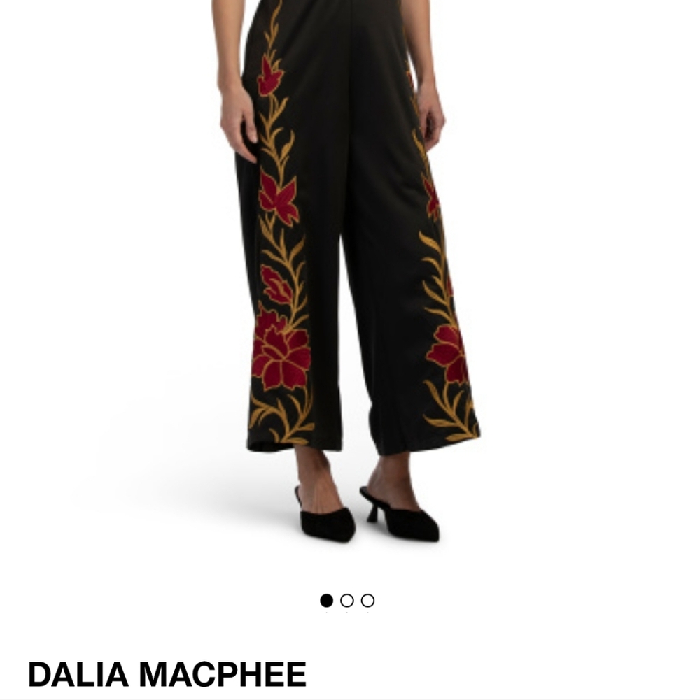 Dalia MacPhee Black Halter Jumpsuit with Red Floral Embroidery XL - Picture 5 of 10